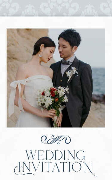 結婚式 Web招待状 デザイン おしゃれ ロイヤルウェディングをイメージした上品なテンプレート。ブルーをメインにしたカラーです。
