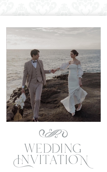 結婚式 Web招待状 デザイン おしゃれ ロイヤルウェディングをイメージした上品なテンプレート。ホワイトをメインにしたカラーです。
